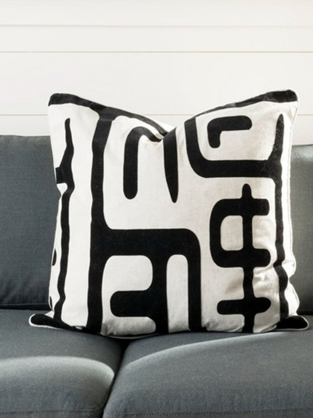 Set of 2 Linen & Black Abstract Design Pillow Covers 20x20 Safavieh Maize